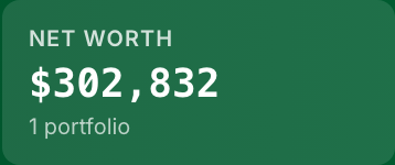 A net worth summary card showing a total across one portfolio